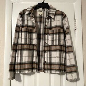 Melloday plaid shacket jacket, brown tan cream, size S